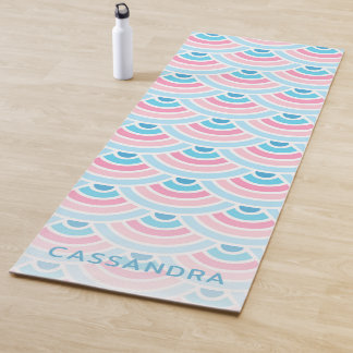 Custom Blush Pink Aqua Blue Wave Circles Pattern Yoga Mat