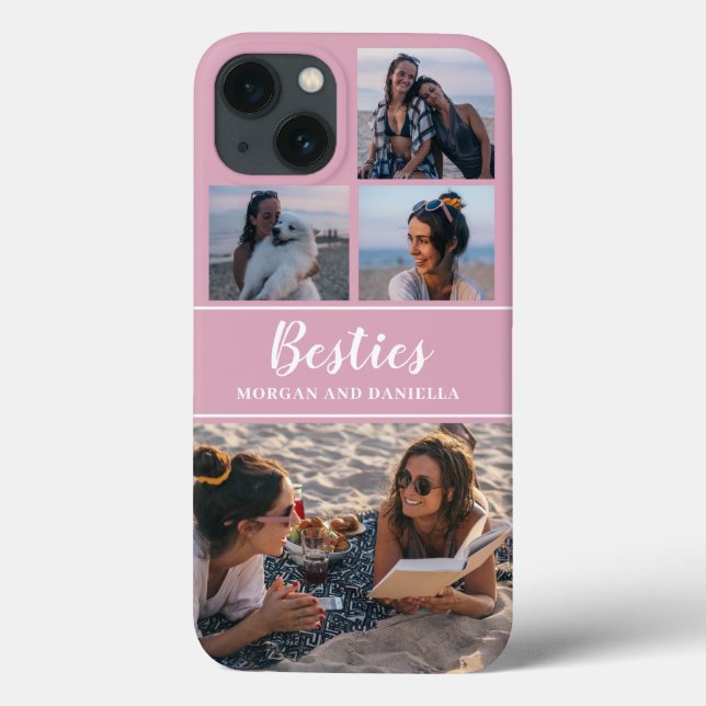 Custom Blush Pink Best Friends Photo Collage Case-Mate iPhone Case (Back)