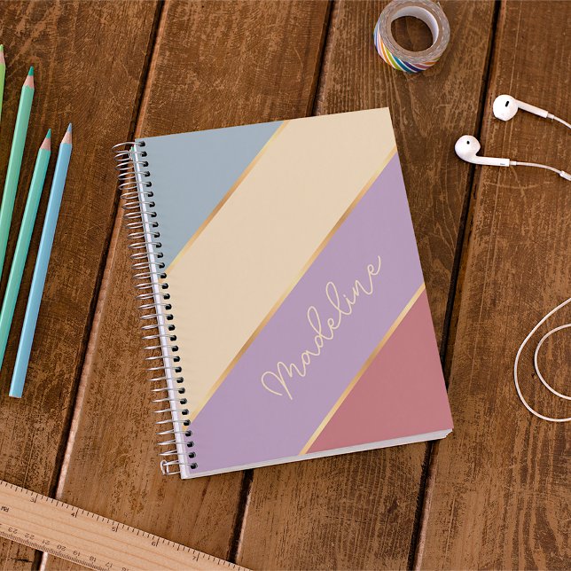 Custom Blush Pink Blue Violet Gold Stripes Pattern Planner (Creator Uploaded)