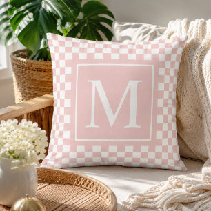 Custom Blush Pink Chequered Monogram Throw Pillow