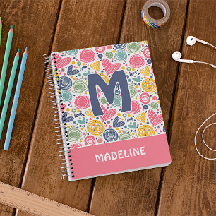 Custom Blush Pink Dark Blue Heart Art Pattern Notebook