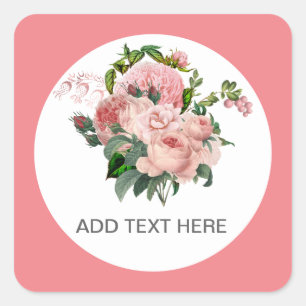 Custom Blush Pink Floral Bouquet Square Sticker