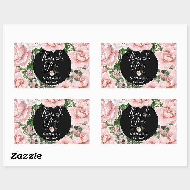 Custom Blush Pink Floral Bouquet Thank You Sticker (Sheet)
