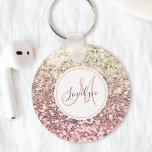Custom Blush Pink Glitter Unicorn Monogrammed Name Keychain<br><div class="desc">Easily personalize this beautiful sparkly pink faux glitter keychain with your custom monogram and name.</div>