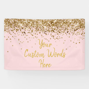 Custom Blush Pink Gold Birthday Party Photo Booth Banner