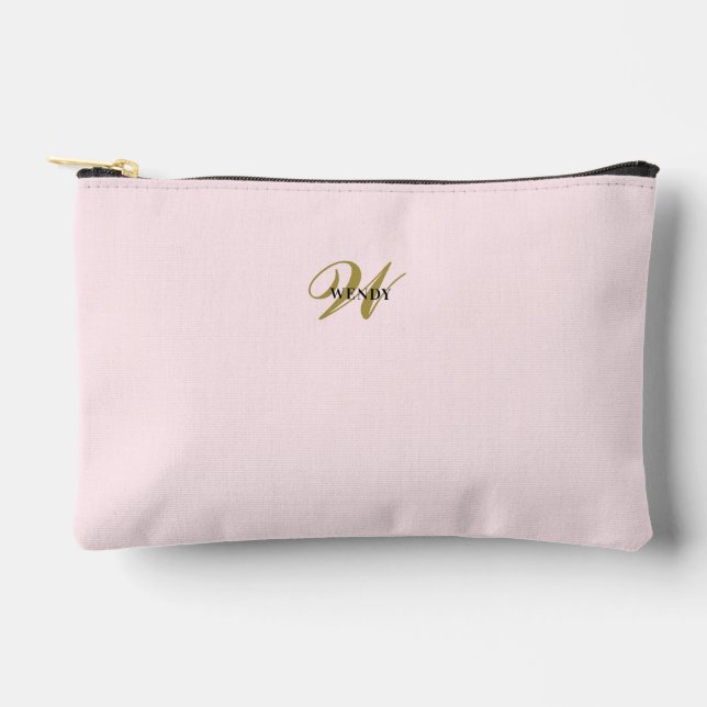 Custom Blush Pink Gold Initial l Simple Minimalist Accessory Pouch (Front)