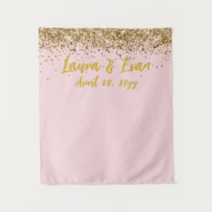 Custom Blush Pink & Gold Wedding Photo Booth Prop Tapestry