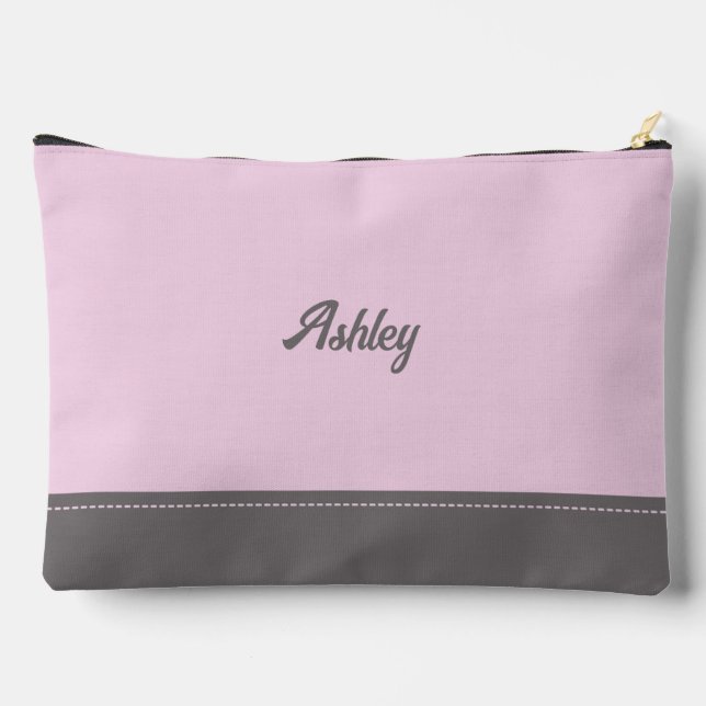 Custom blush pink grey personalized preppy stylish accessory pouch (Back)