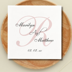 Custom Blush Pink Monogram Elegant Wedding  Napkin