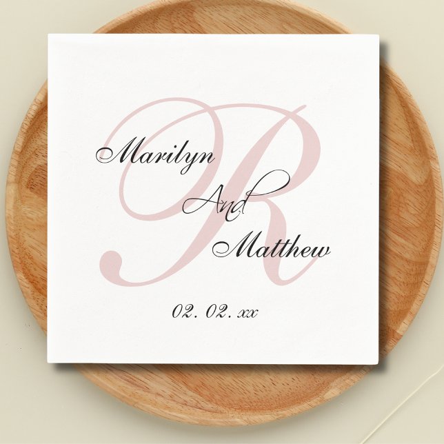 Custom Blush Pink Monogram Elegant Wedding  Napkin (Creator Uploaded)
