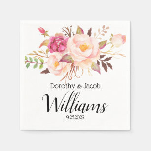 Custom Blush Pink Peony Bouquet Boho Wedding Napkin