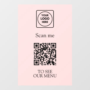 Custom Blush Pink QR Menu Modern Logo Display Window Cling