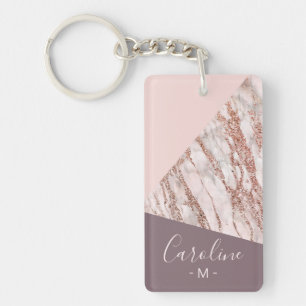 Custom Blush Pink Rose Gold Marbled Art Pattern  Keychain