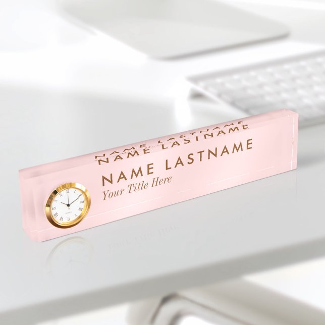 Custom Blush Pink Simple Feminine Name Plate Clock (Creator Uploaded)