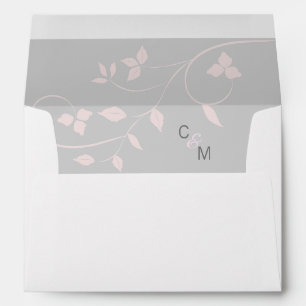Custom Blush Pink Vine & Grey Wedding Initials Envelope