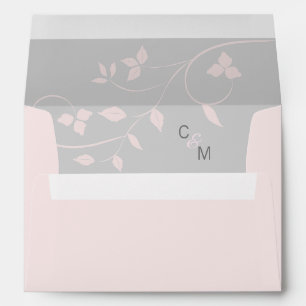 Custom Blush Pink Vine & Grey Wedding Initials Envelope