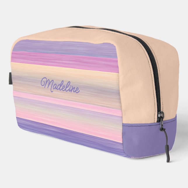 Custom Blush Pink Violet Purple Watercolor Stripes Dopp Kit (Right Corner)
