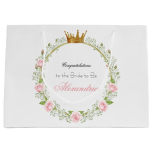 Custom Blushing Romance: Roses & Baby’s Breathe Large Gift Bag