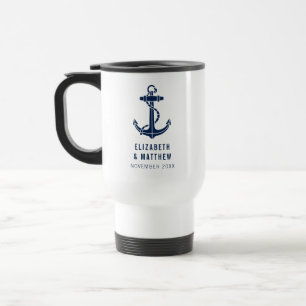 Custom Boat Anchor Navy Blue Beach Wedding Swag Travel Mug