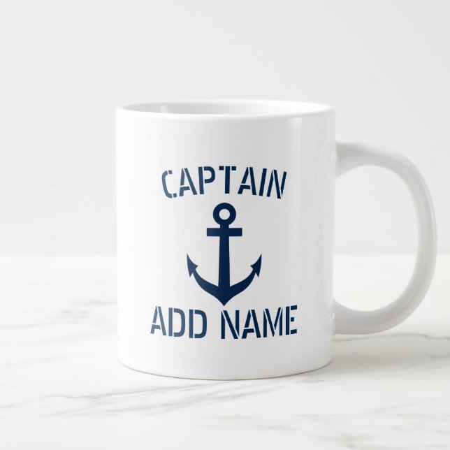 Custom boat captain name & anchor large jumbo mug (Right)