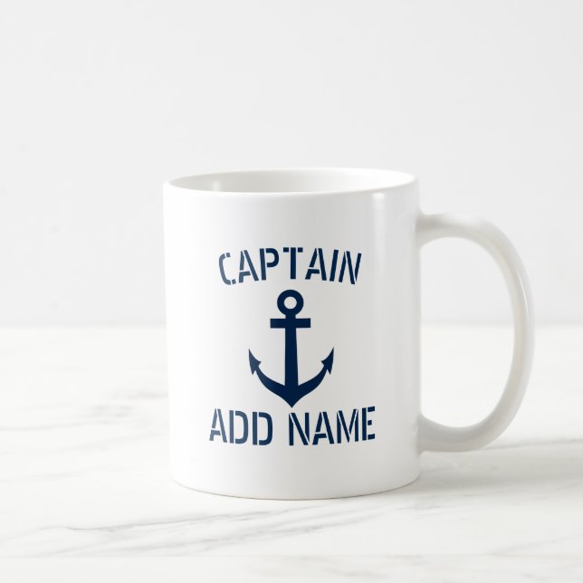 Custom boat captain name navy anchor coffee mug (Right)