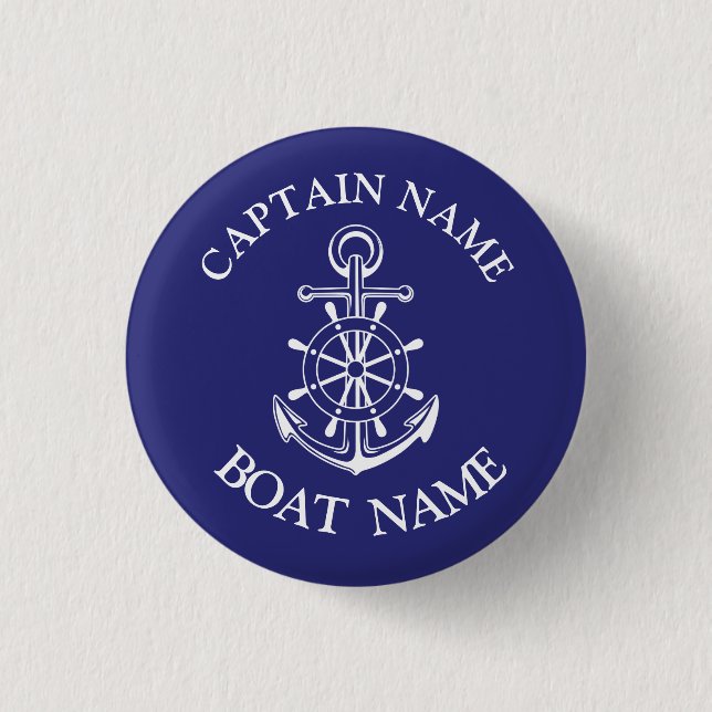 Custom boat captain name navy nautical sailor 1 inch round button (Front)