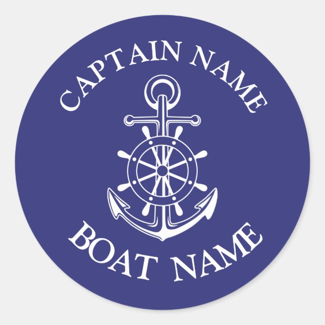 Custom boat captain name navy nautical sailor  classic round sticker (Front)