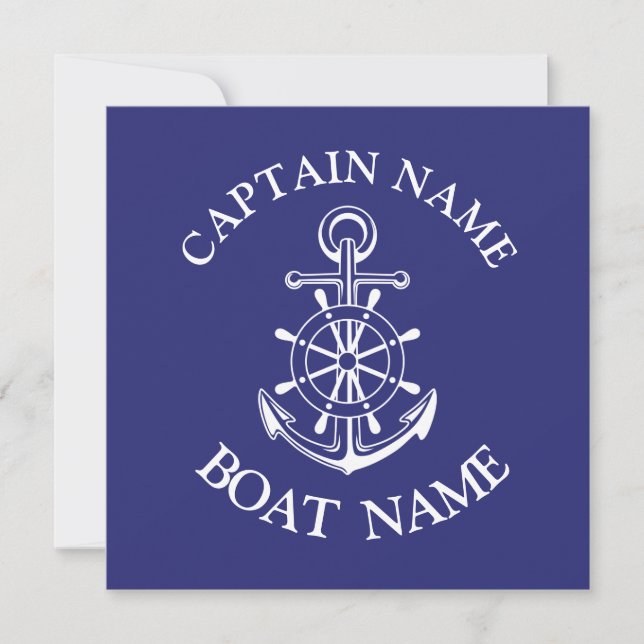 Custom boat captain name navy nautical sailor  invitation (Front)
