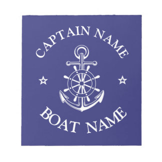 Custom boat captain name navy nautical sailor notepad