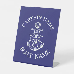 Custom boat captain name navy nautical sailor pedestal sign