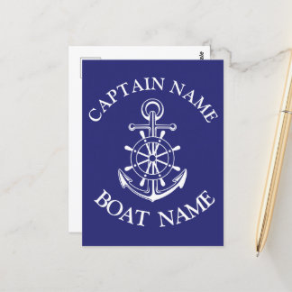 Custom boat captain name navy Postcard