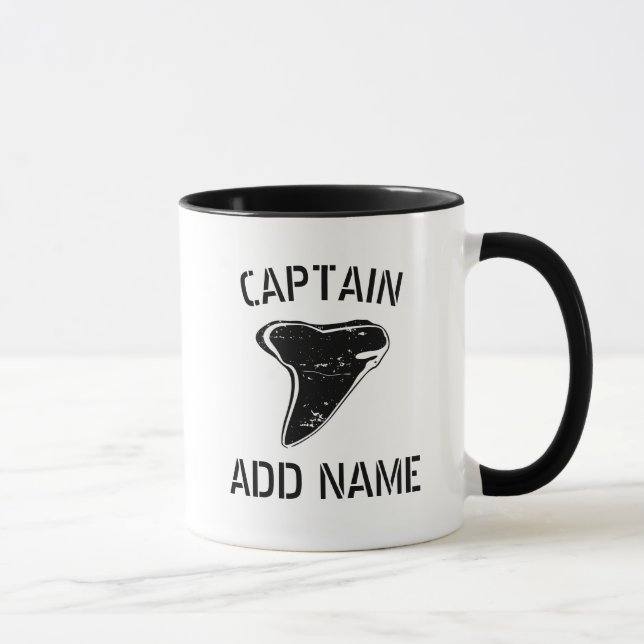 Custom boat captain name shark tooth coffee mug (Right)