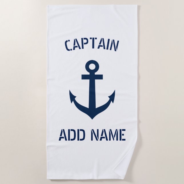 Custom boat captain nautical anchor beach towel (Front)