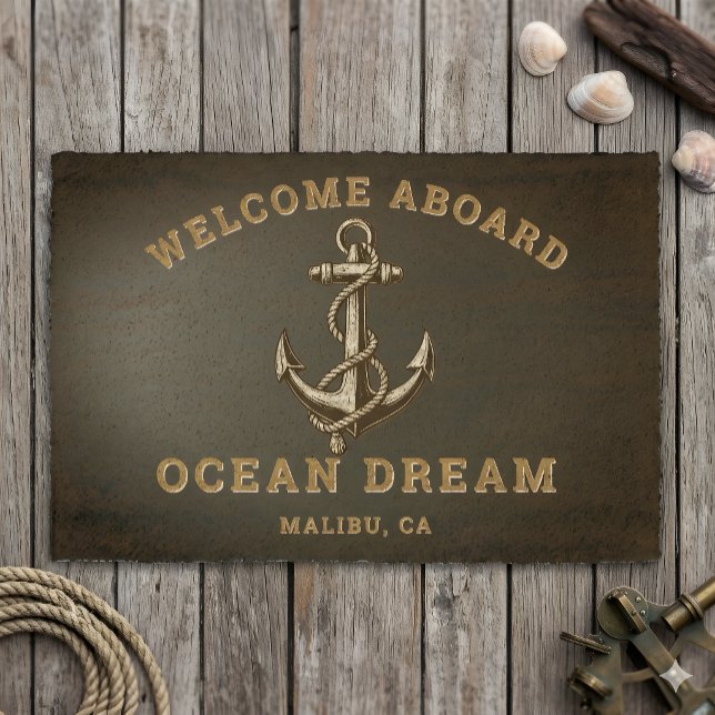 Custom Boat Name Anchor Nautical Welcome Aboard Doormat (Creator Uploaded)