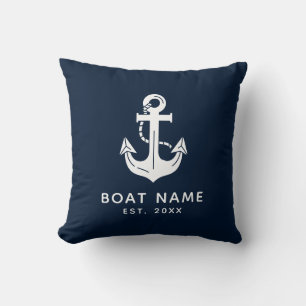 Custom Boat Name and Anchor Nautical Beach House Throw Pillow