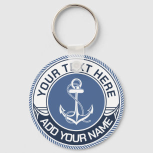 Custom Boat Name and Captain Nautical Anchor Keychain