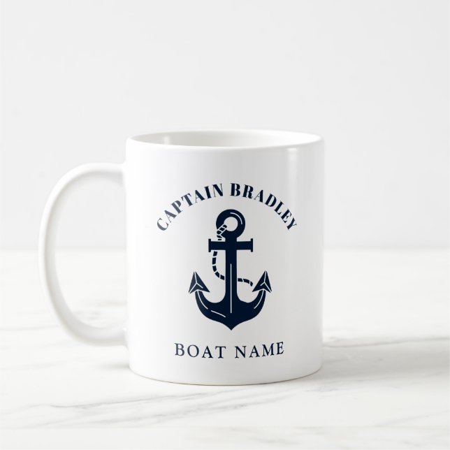 Custom Boat Name and Captain Nautical Identity Coffee Mug (Left)