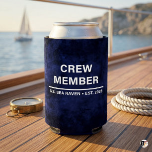 Custom Boat Name Crew Member Nautical Navy Blue Can Cooler