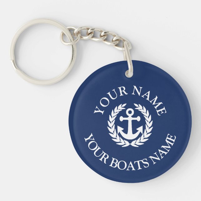 Custom boat name nautical anchor keychain (Front)
