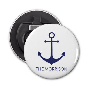 Custom Boat name nautical anchor navy blue white Bottle Opener