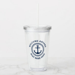 Custom boat name welcome aboard anchor and rope acrylic tumbler