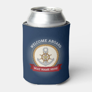 Custom boat name welcome aboard anchor and rope ca can cooler