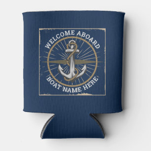 Custom boat name welcome aboard anchor and rope can cooler