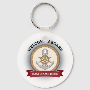 Custom boat name welcome aboard anchor and rope keychain