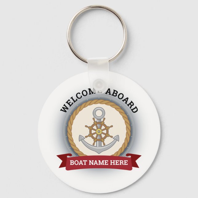 Custom boat name welcome aboard anchor and rope keychain (Front)