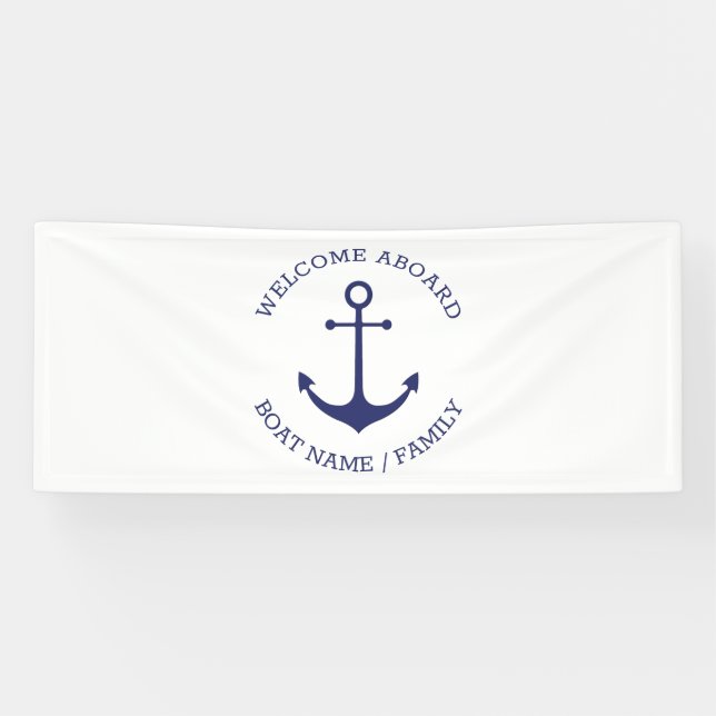 Custom Boat name Welcome Aboard nautical anchor Banner (Horizontal)