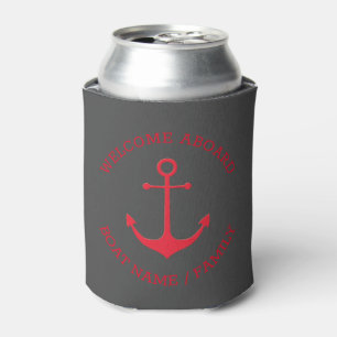 Custom Boat name Welcome Aboard nautical anchor Can Cooler