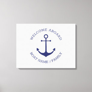 Custom Boat name Welcome Aboard nautical anchor Canvas Print