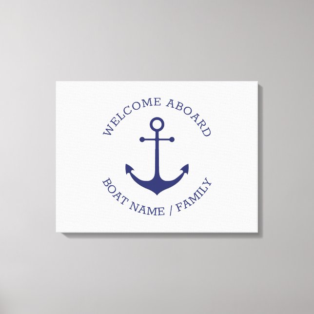 Custom Boat name Welcome Aboard nautical anchor Canvas Print (Front)