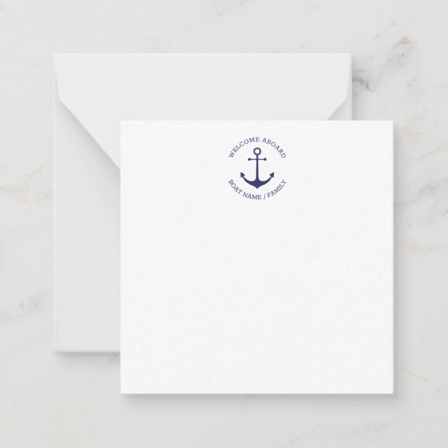Custom Boat name Welcome Aboard nautical anchor Card (Front)